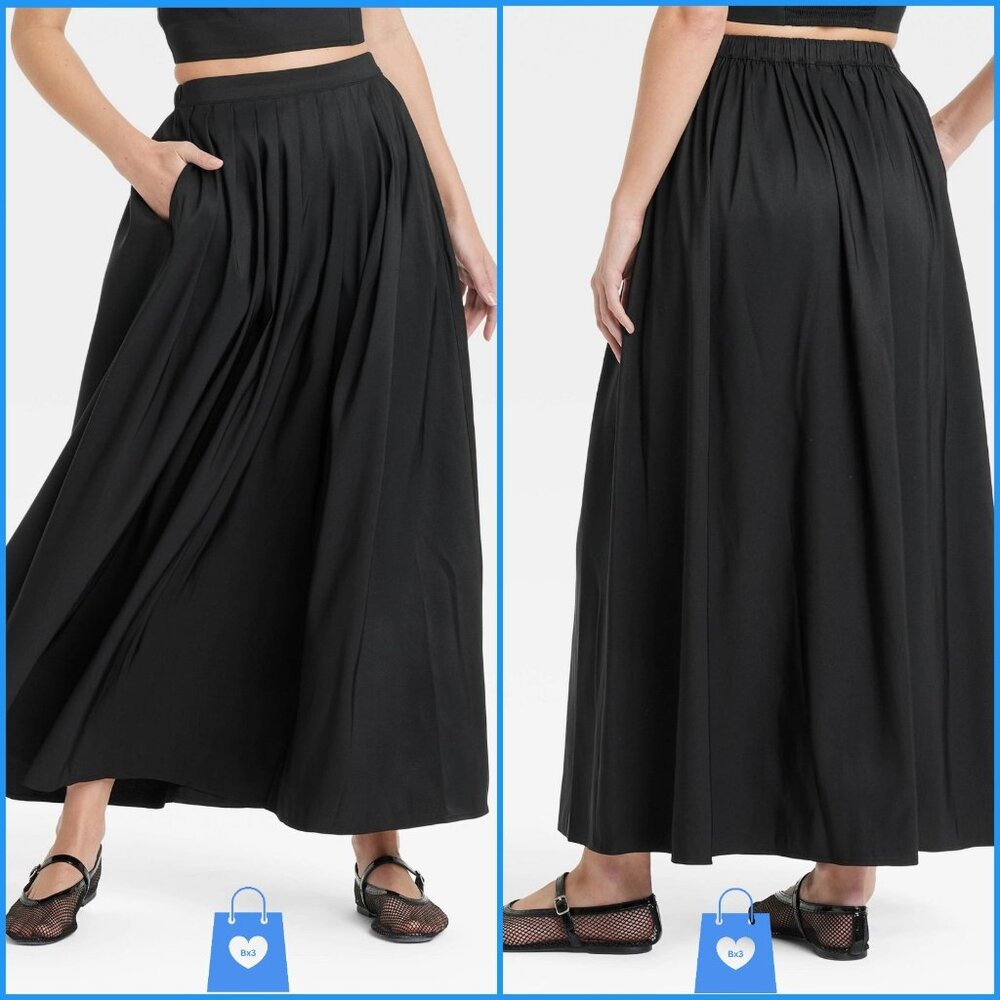 XXL - Womens Pleated A-Line Maxi Skirt - A New Day - Black